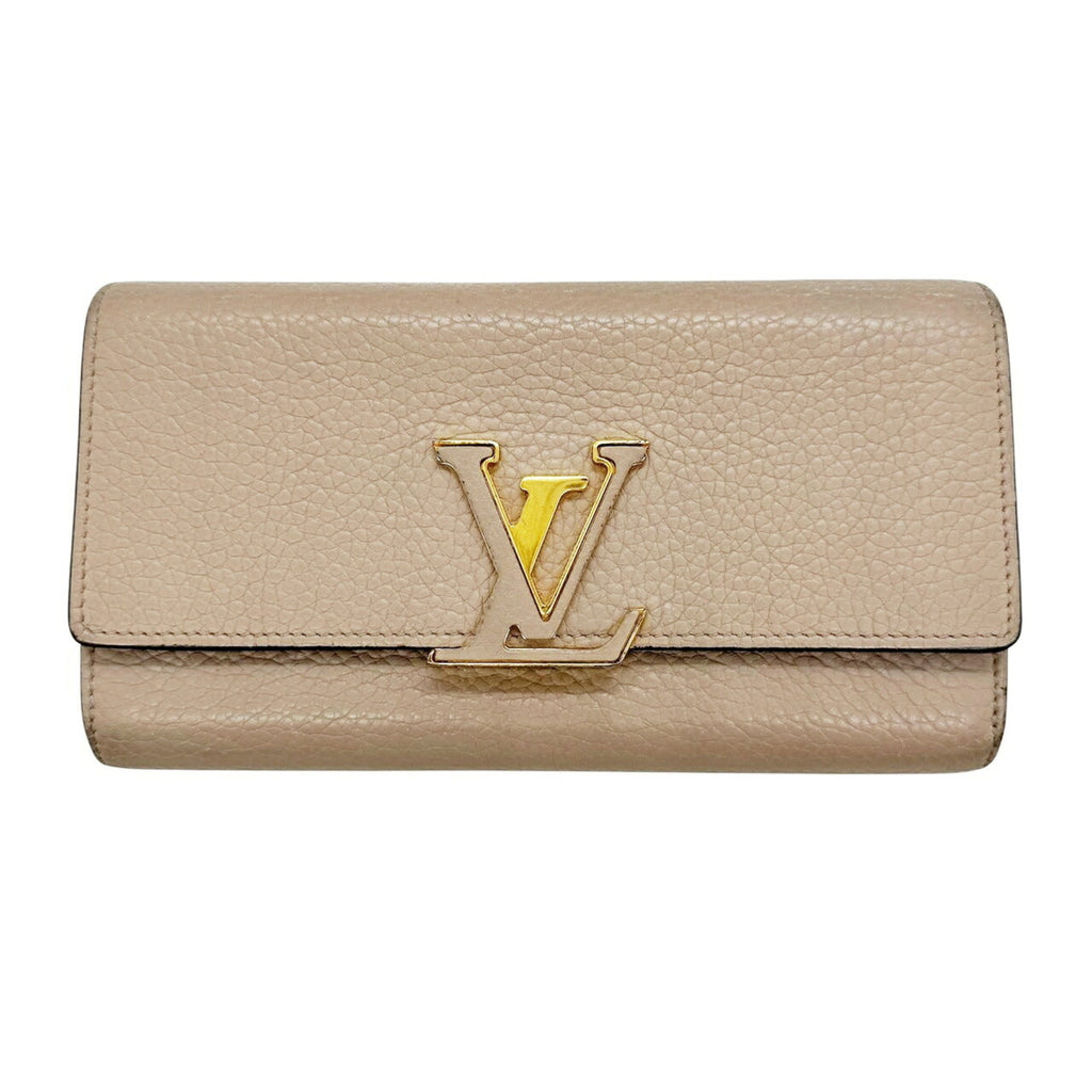 Louis Vuitton Beige Grayish Leather Long Wallet