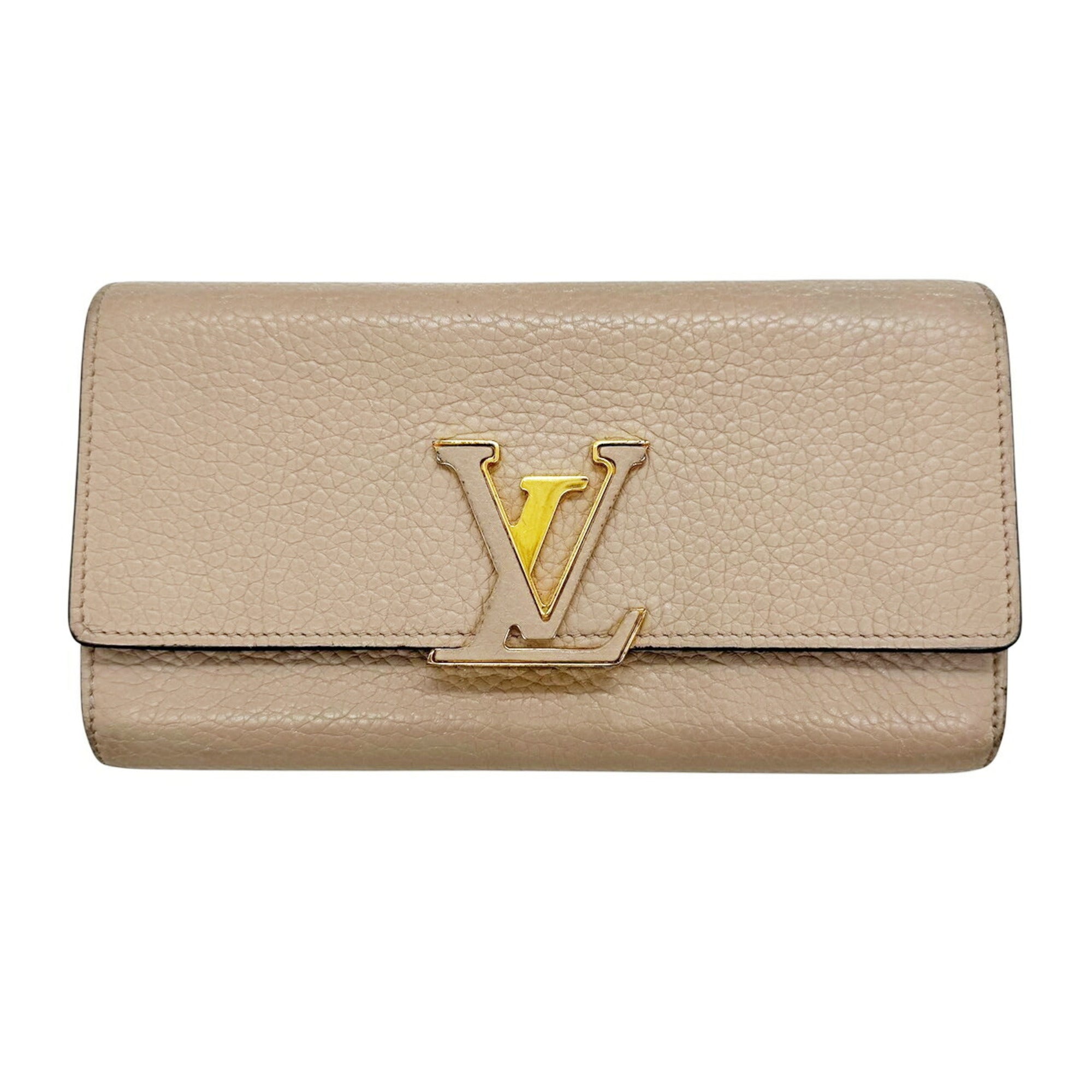 Louis Vuitton Beige Grayish Leather Long Wallet