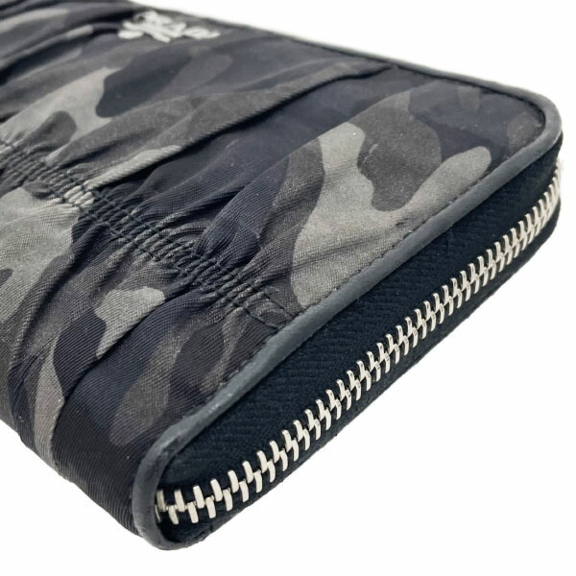 Prada Black Gray Nylon Leather Long Wallet (Bi-Fold)