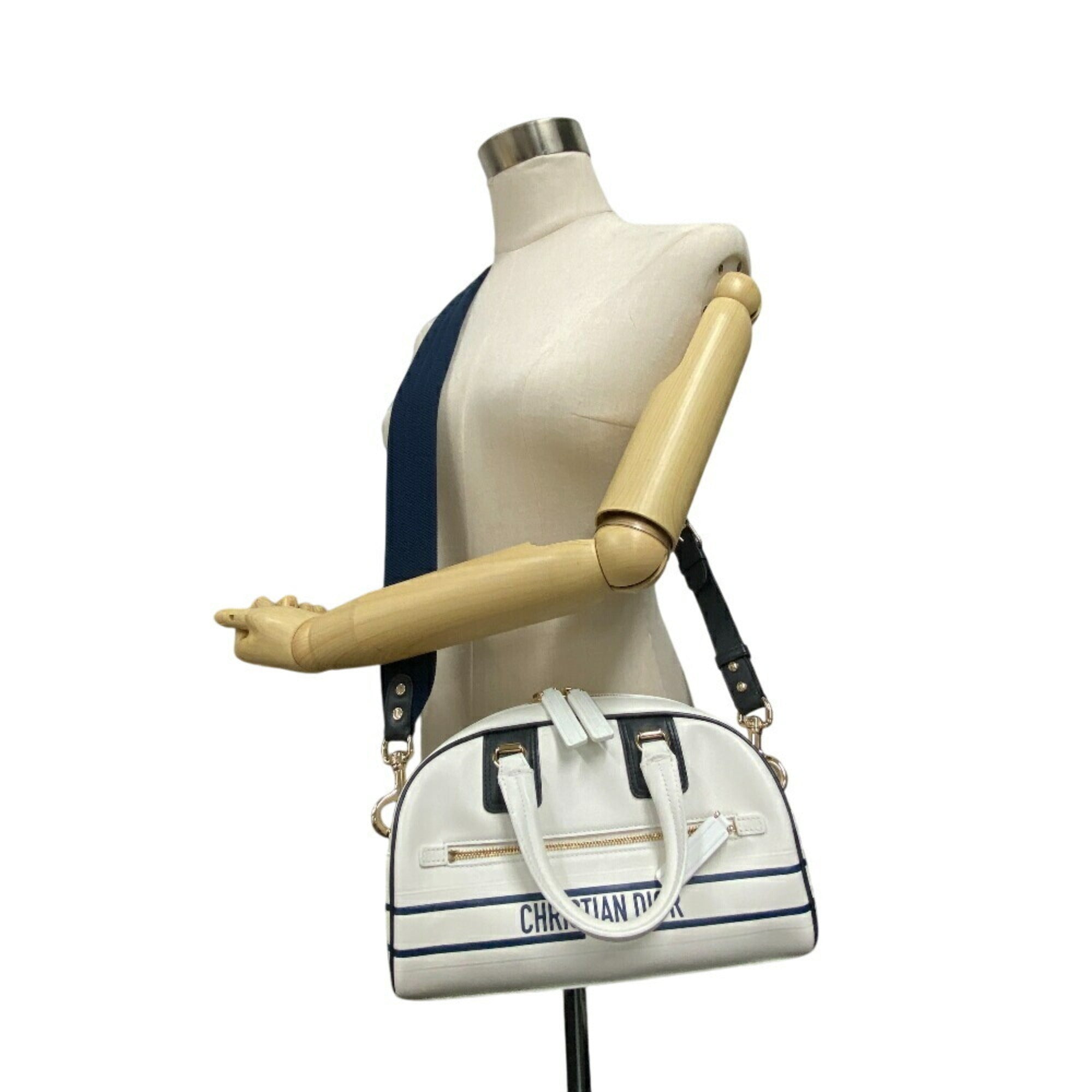 Christian Dior Navy White Leather Handbag (Pre-Owned)