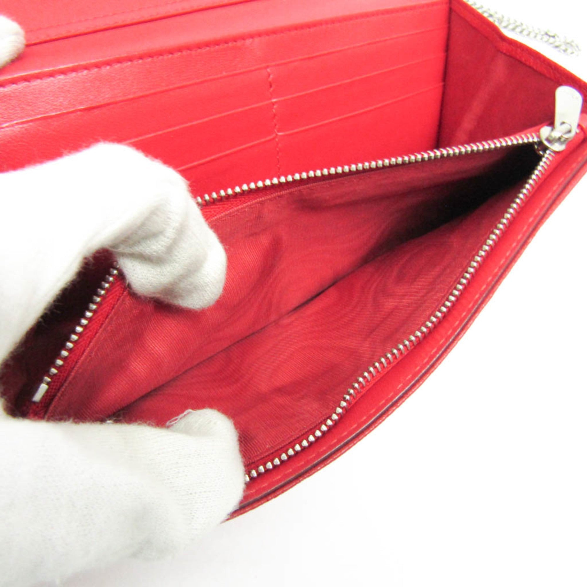 Christian Dior Red Color Leather Chain/Shoulder Wallet (Pre-Owned)
