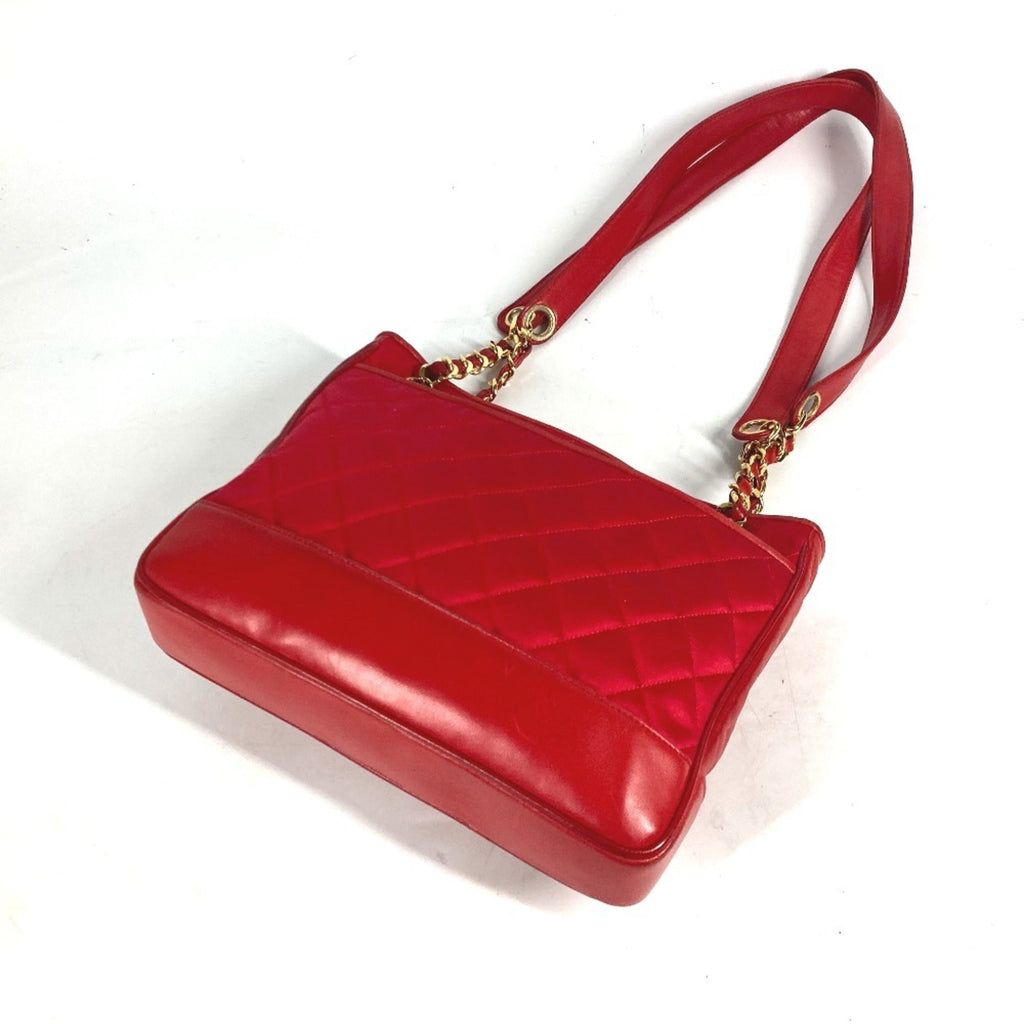 Chanel Red Color Satin Leather Shoulder Bag Tote Bag