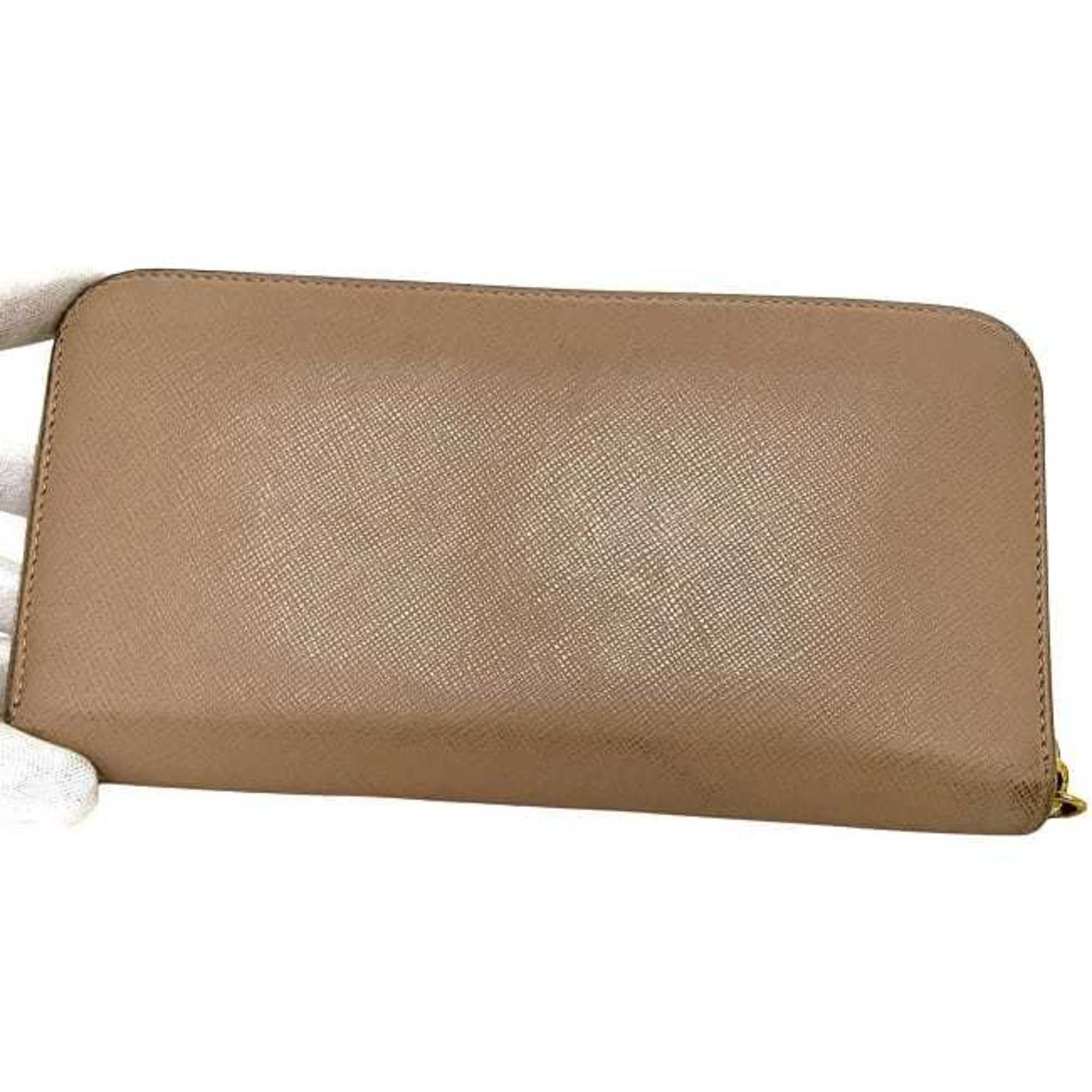 Prada Pink Beige Saffiano Metal Long Wallet (Bi-Fold)