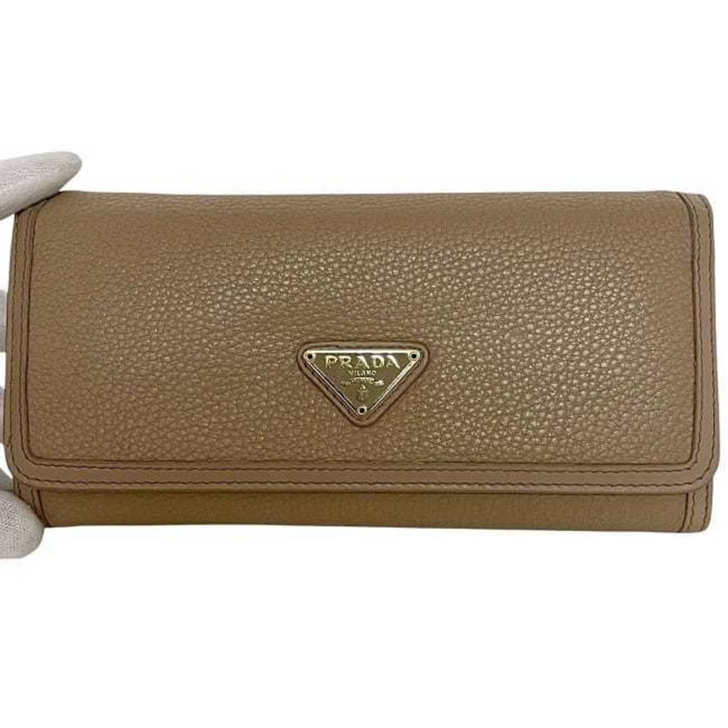 Prada Beige Leather Long Wallet (Bi-Fold)