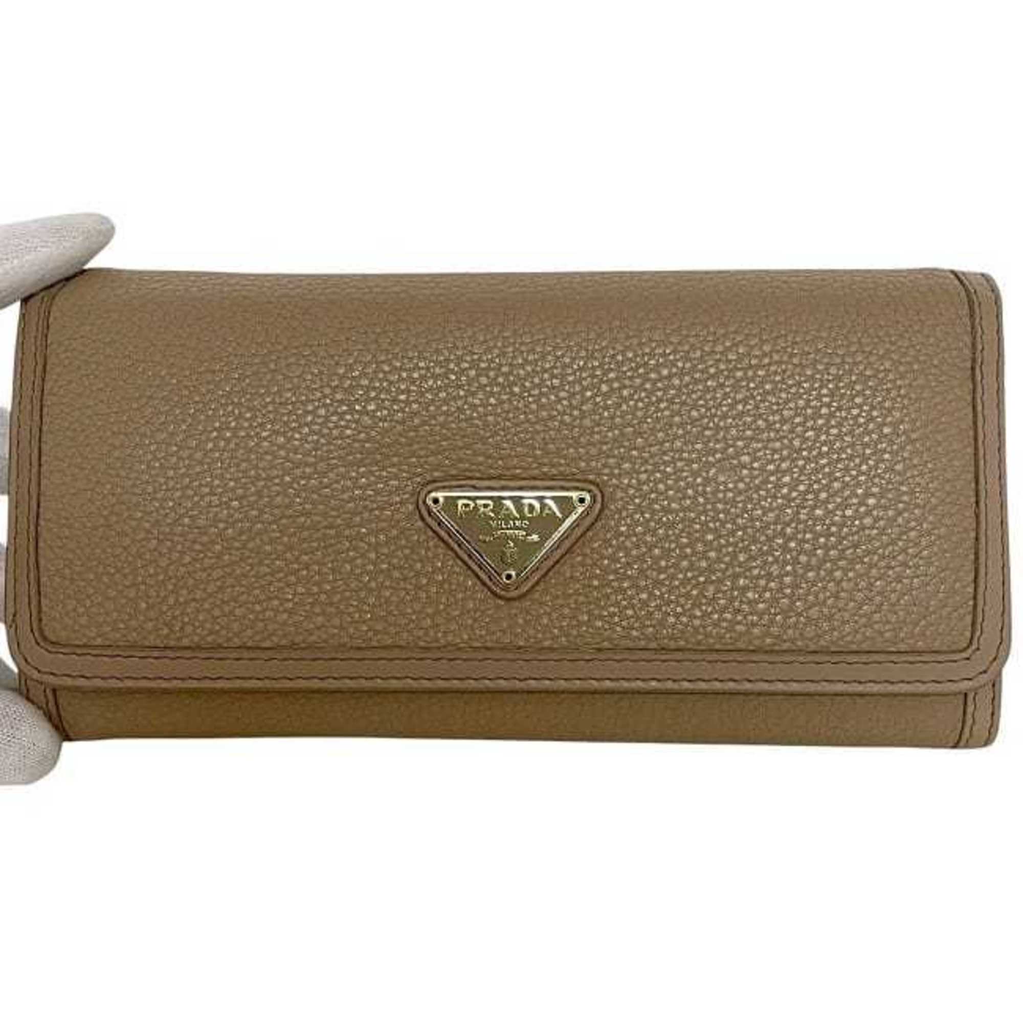 Prada Beige Leather Long Wallet (Bi-Fold)