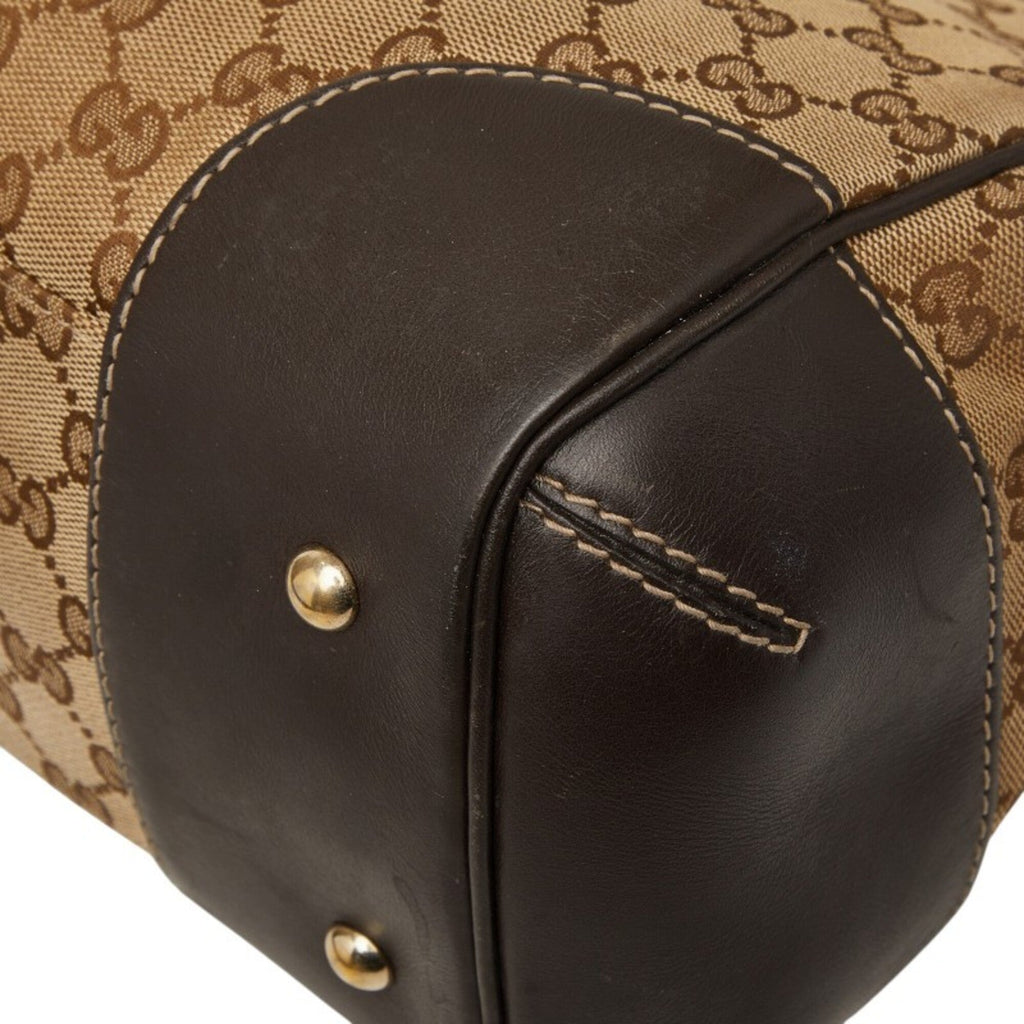 Gucci Beige Leather Canvas Handbag Tote Bag (Pre-Owned)