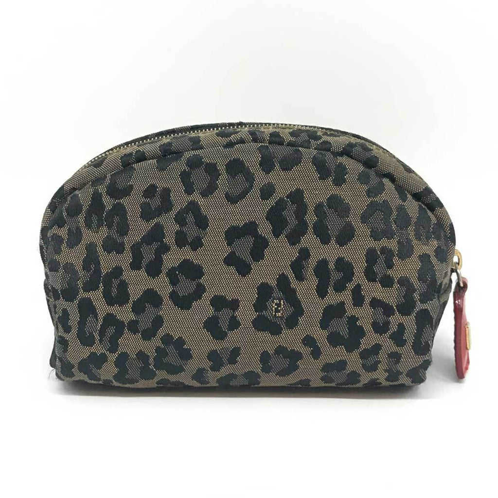 Fendi Brown Canvas Leather Pouch
