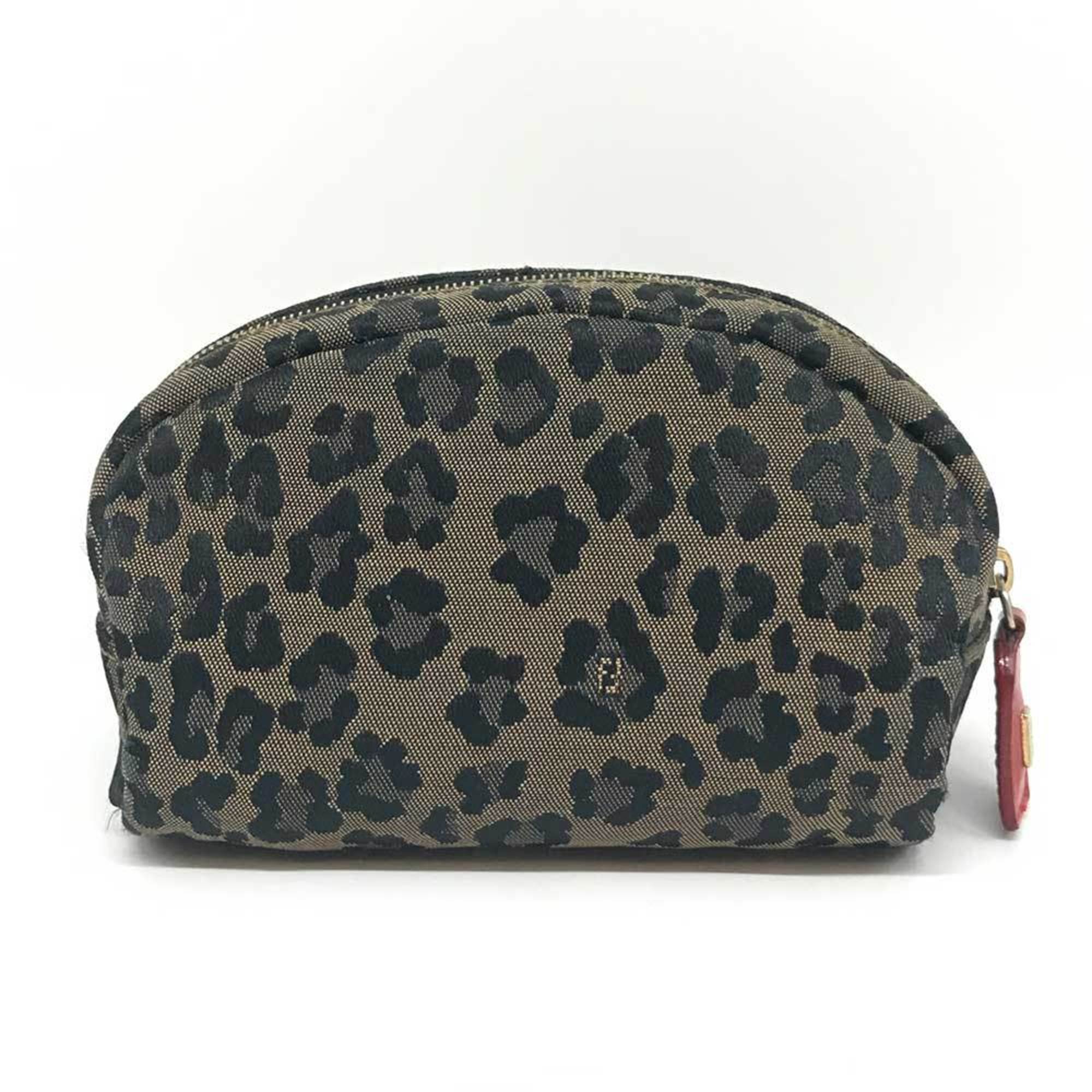 Fendi Brown Canvas Leather Pouch