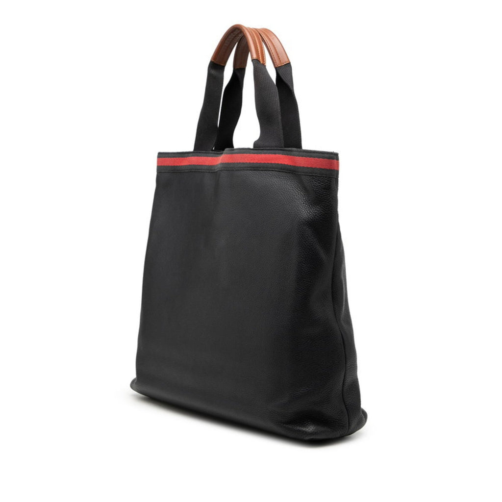 Gucci Brown Navy Leather Canvas Handbag Tote Bag (Pre-Owned)