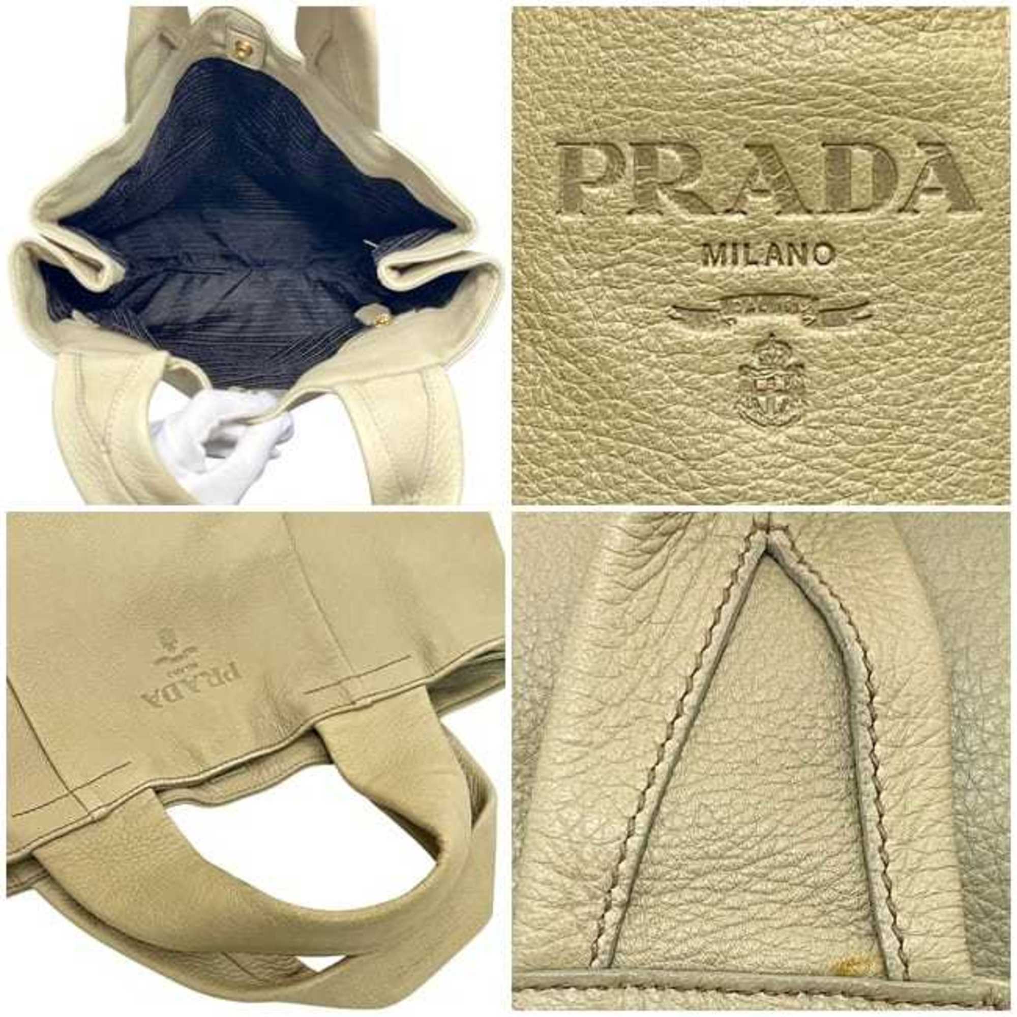Prada Beige Leather Tote Bag