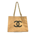 Chanel Beige Black Canvas Shoulder Bag Tote Bag