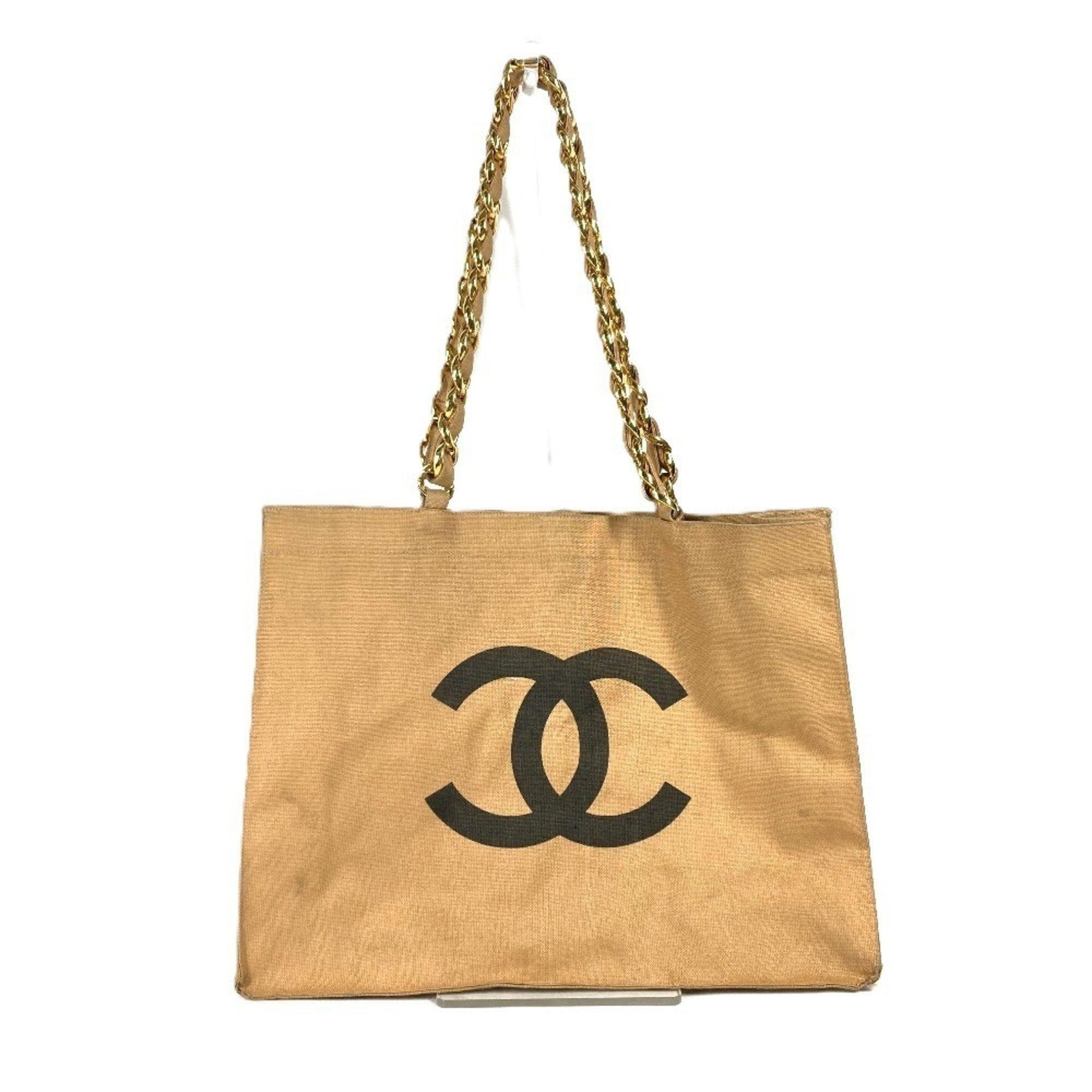 Chanel Beige Black Canvas Shoulder Bag Tote Bag