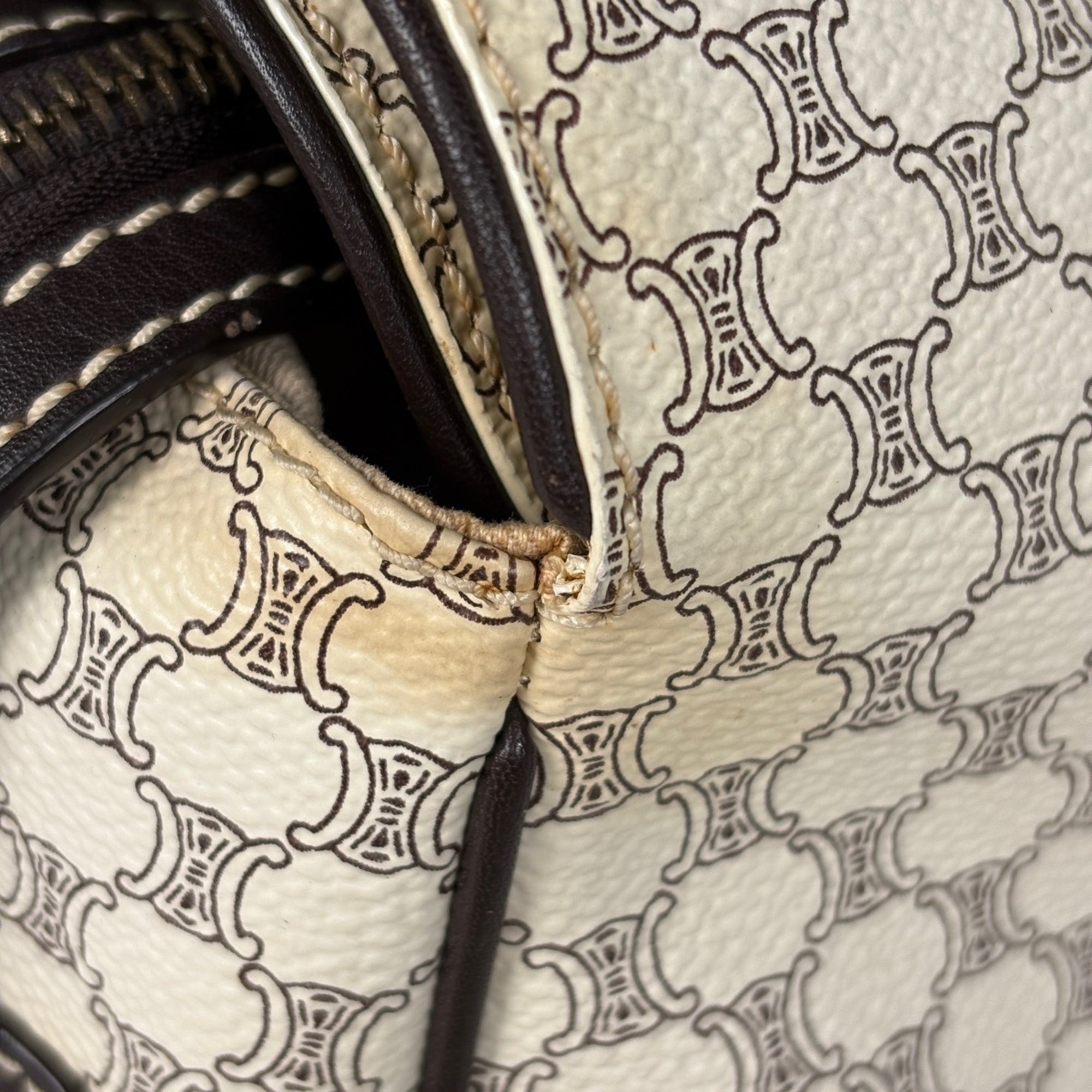 Celine Macadam White Coated Canvas Leather Handbag