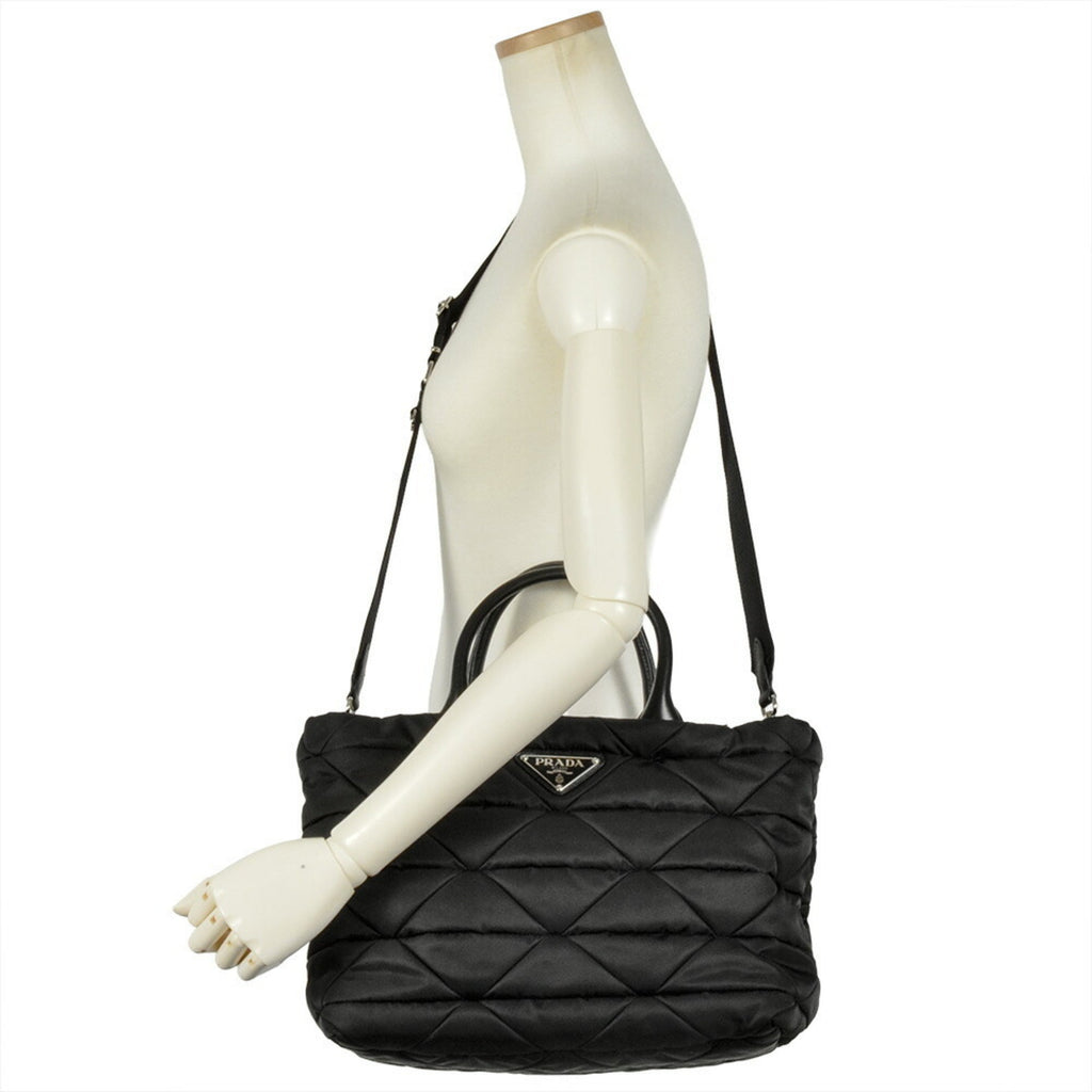Prada Black Nylon Nappa Leather Leather Tote Bag