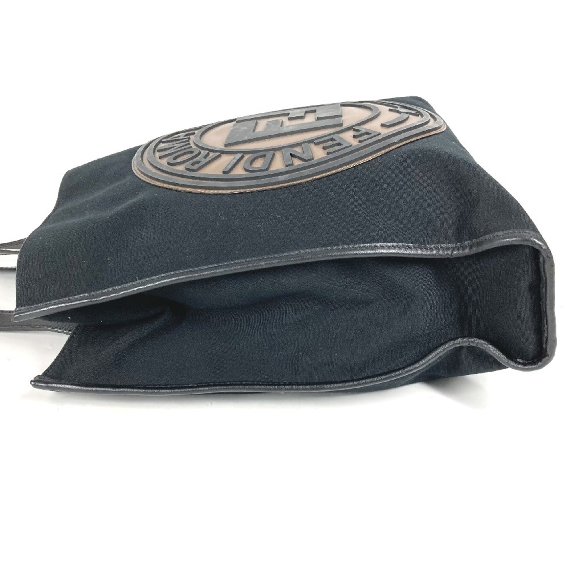 Fendi Black Brown Canvas Leather Shoulder Bag Tote Bag