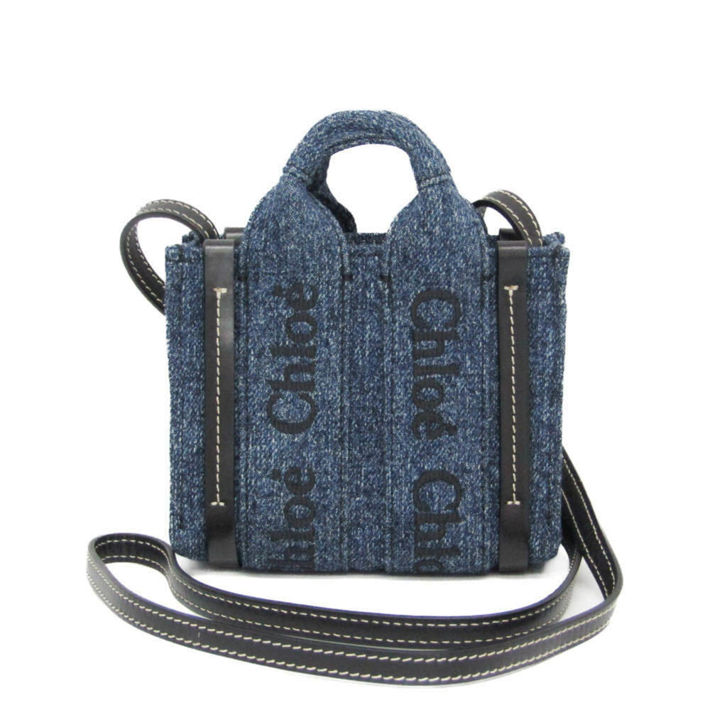 Chloé Black Blue Denim Leather Handbag Shoulder Bag (Pre-Owned)