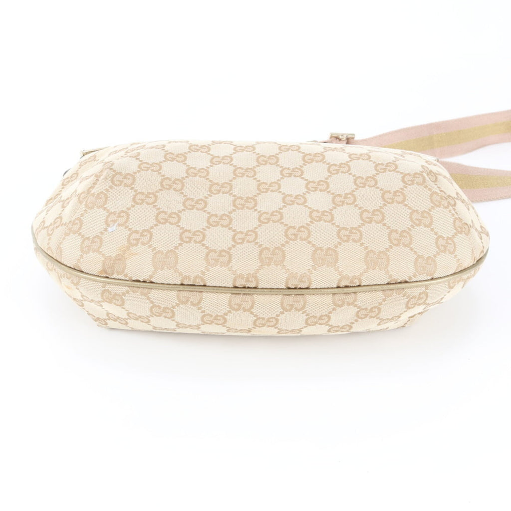 Gucci Beige Gold Leather Canvas Shoulder Bag (Pre-Owned)