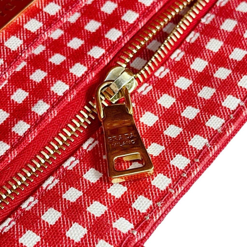 Prada Red Color Canvas Tote Bag