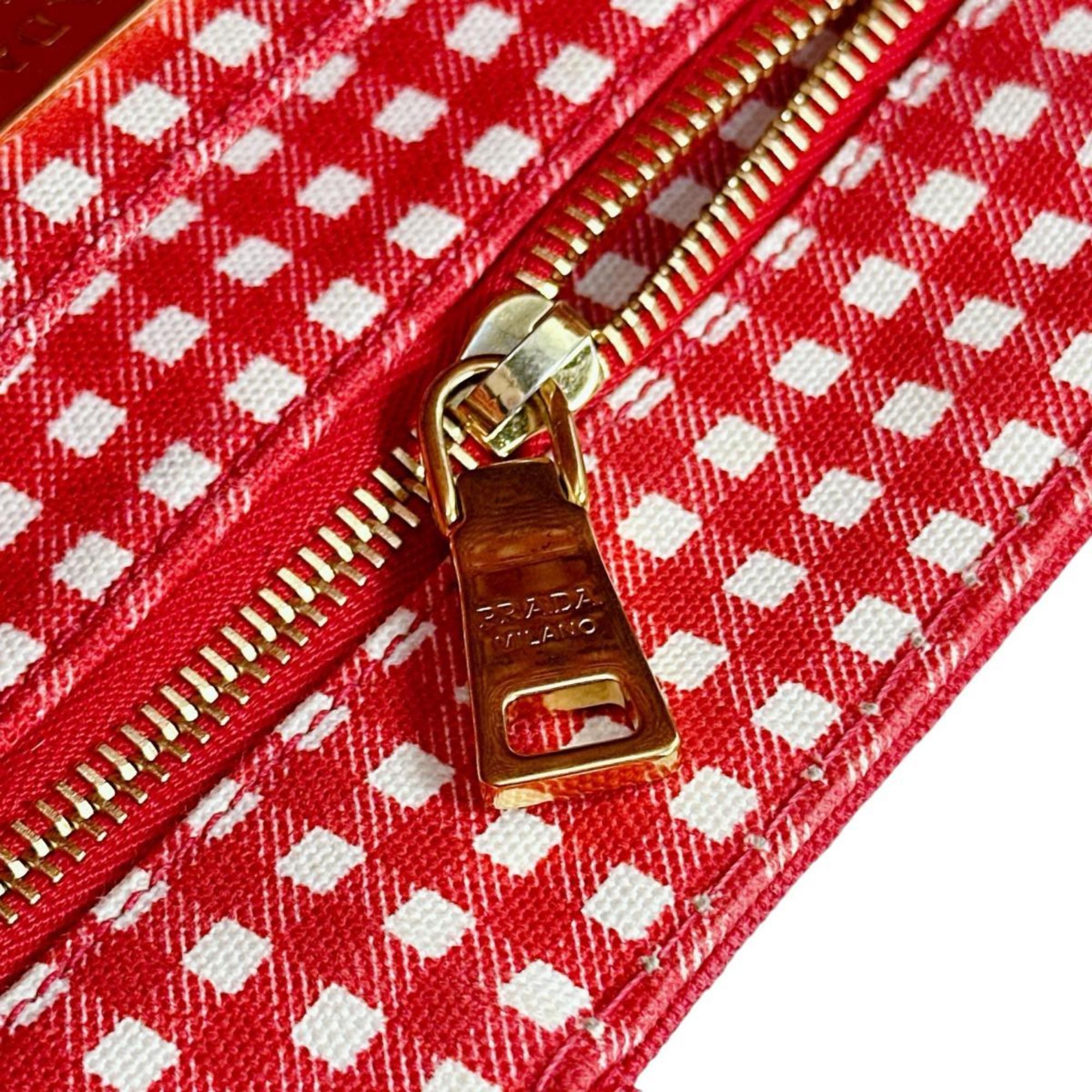 Prada Red Color Canvas Tote Bag