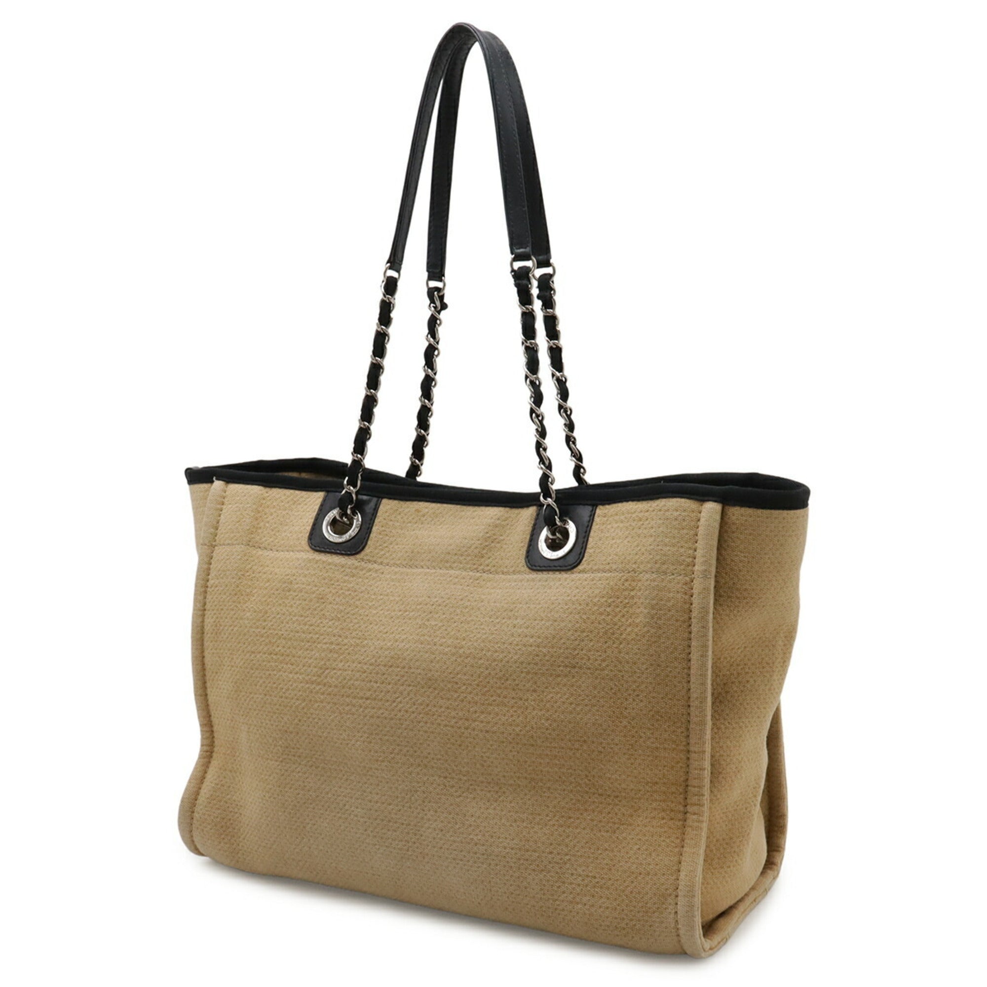 Chanel Beige Black Canvas Shoulder Bag Tote Bag