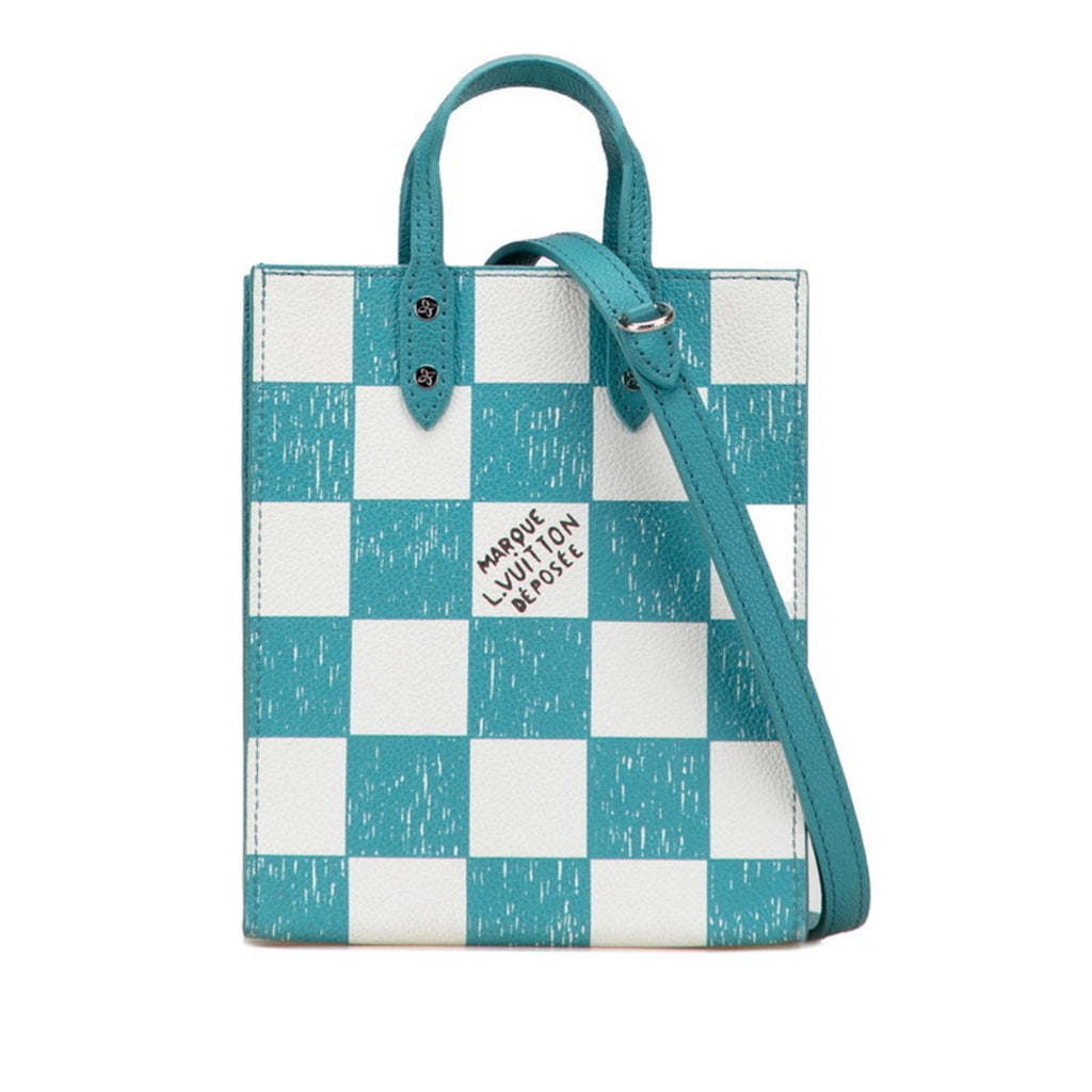 Louis Vuitton Damier Turquoise White Cuir Ombre Leather Handbag Shoulder Bag
