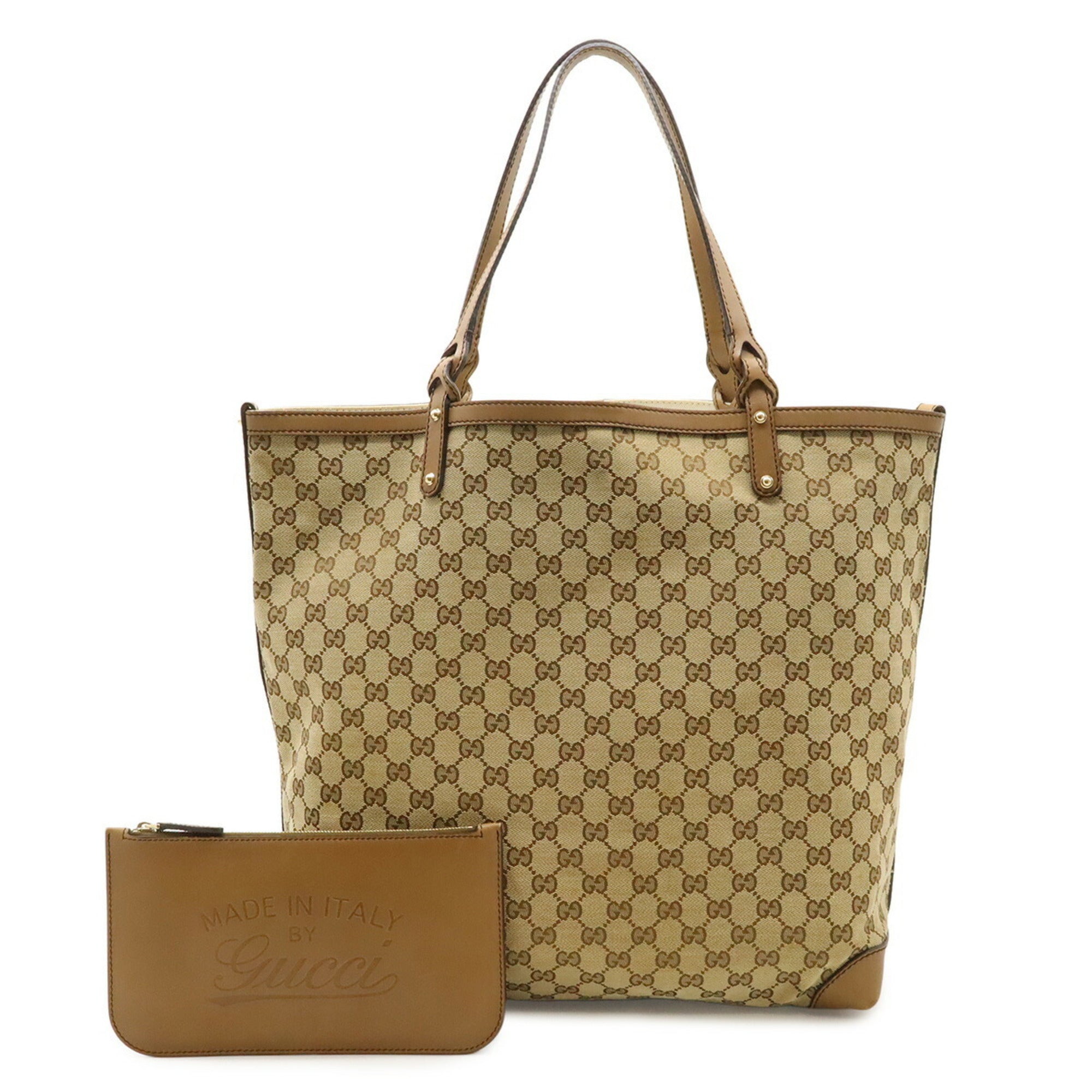 Gucci Beige Khaki Light Brown Gg Canvas Leather Shoulder Bag Tote Bag (Pre-Owned)