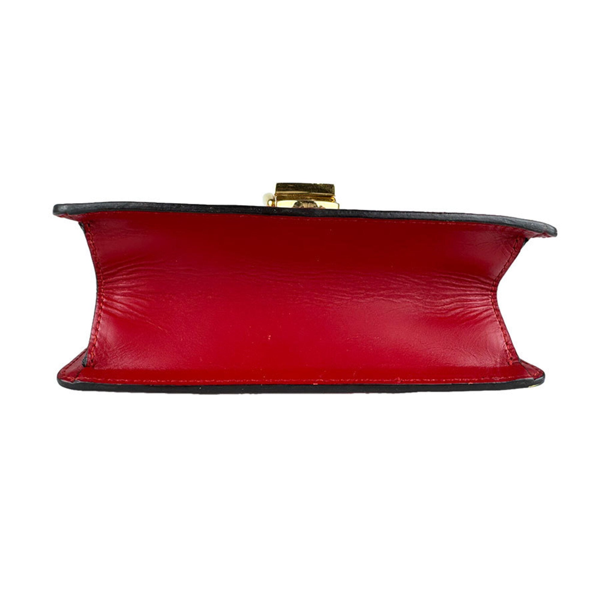 Gucci Navy Red Color Leather Shoulder Bag (Pre-Owned)