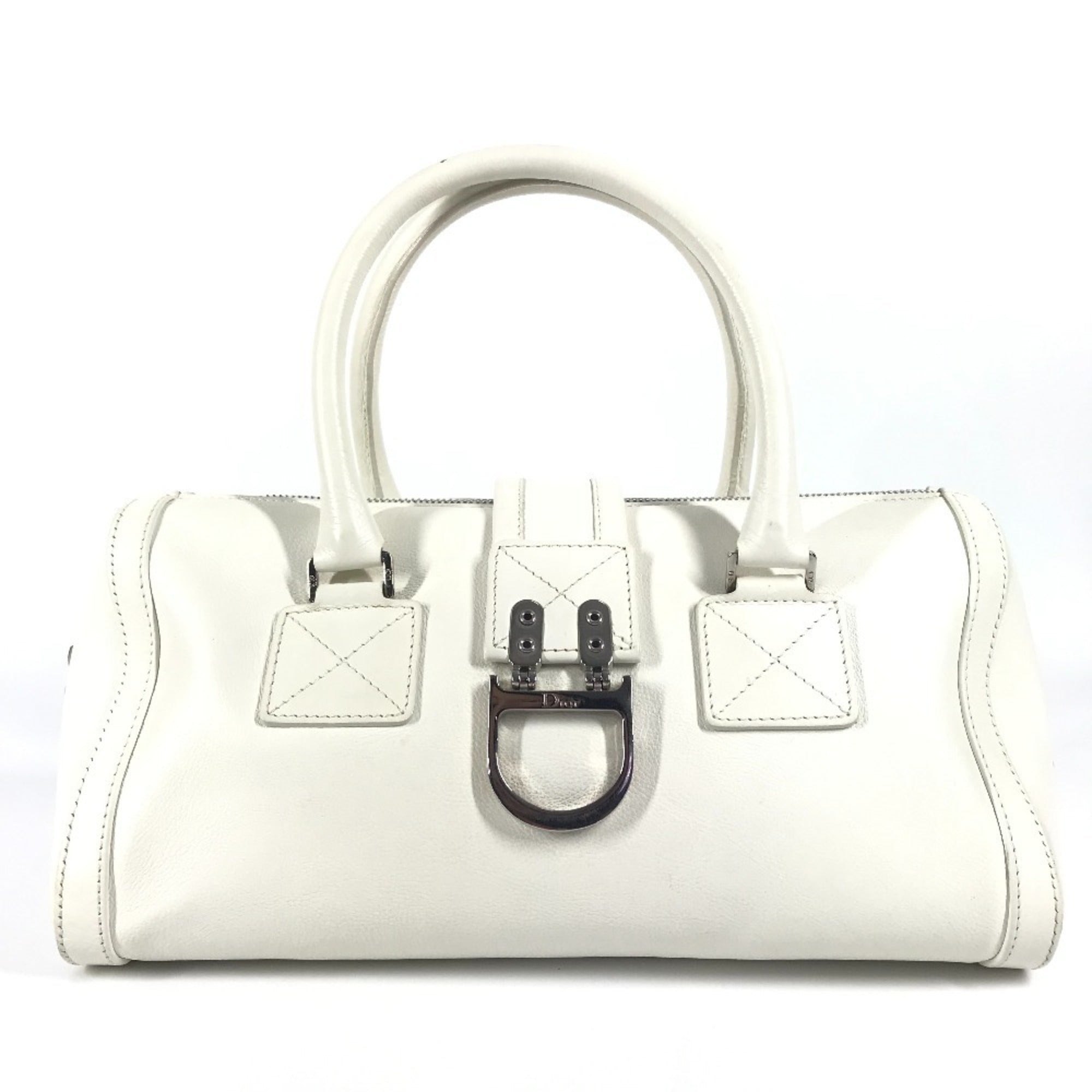 Christian Dior White Leather Boston Bag Handbag (Pre-Owned)