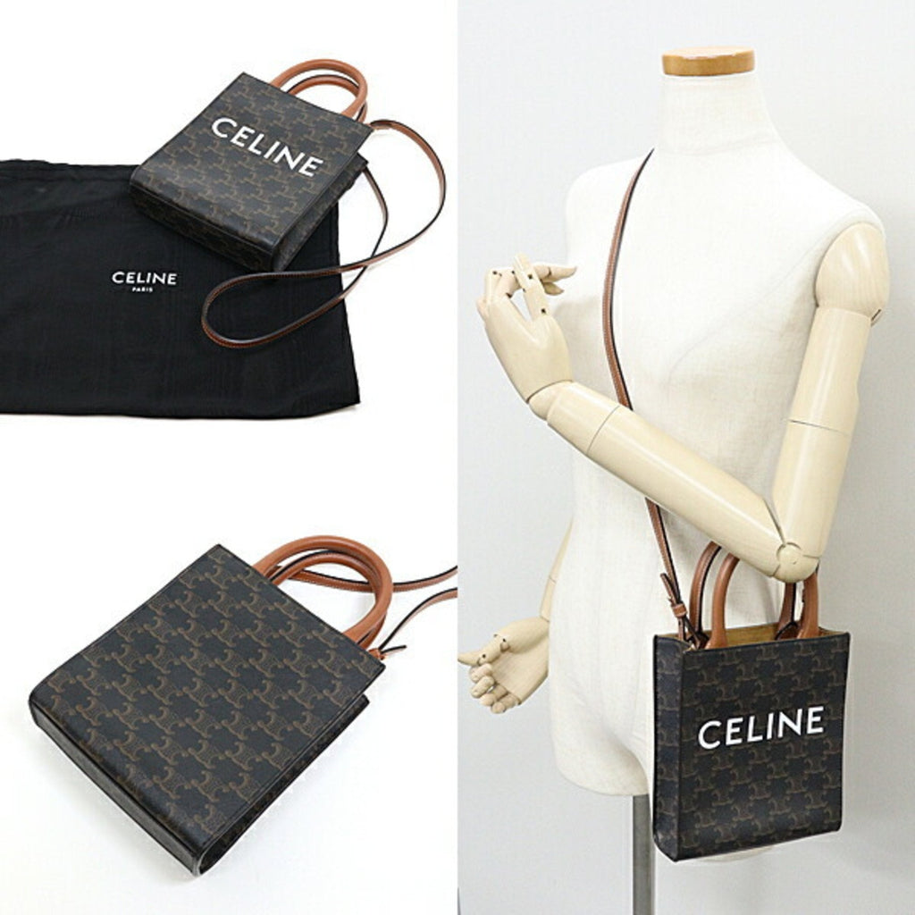 Celine Dark Brown Canvas Leather Shoulder Bag