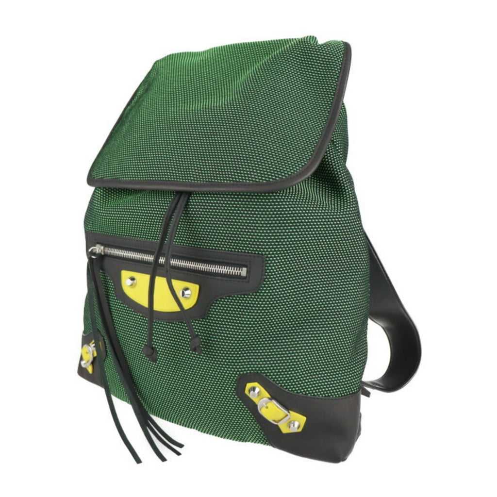 Balenciaga Black Green Nylon Canvas Leather Backpack