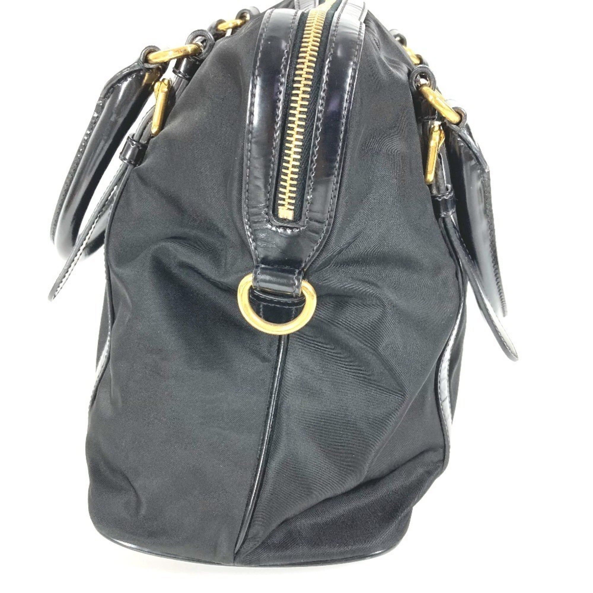 Prada Black Leather Nylon Handbag Shoulder Bag Tote Bag