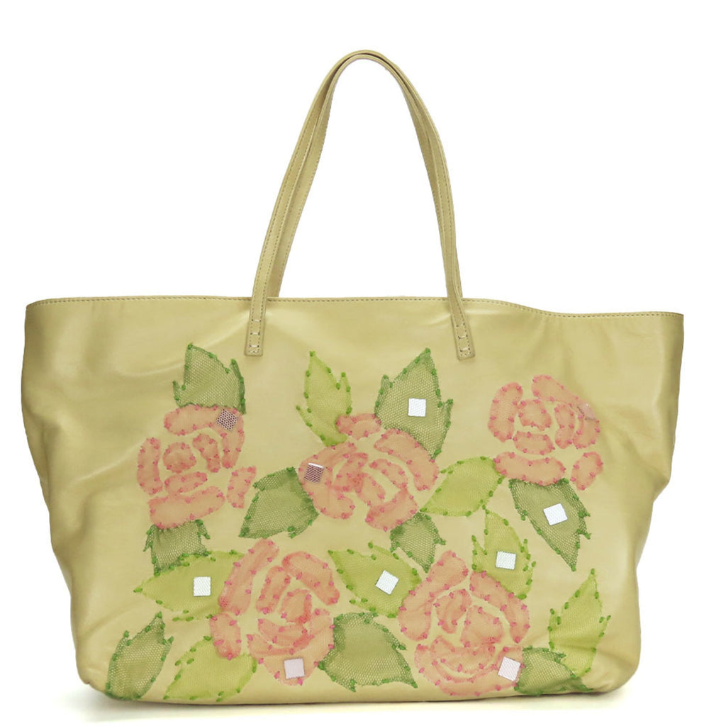 Fendi Beige Pink Green Leather Tote Bag