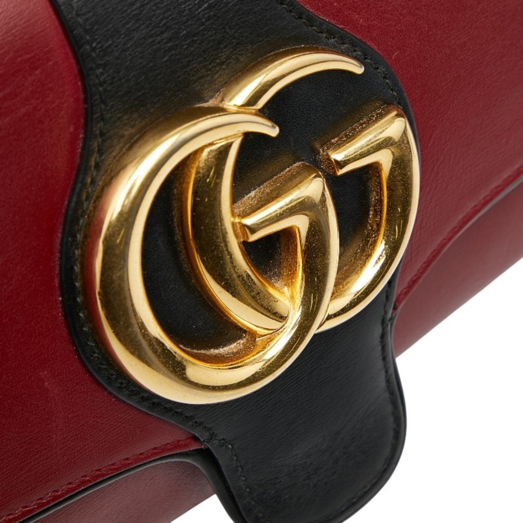 Gucci Black Red Color Leather Shoulder Bag (Pre-Owned)