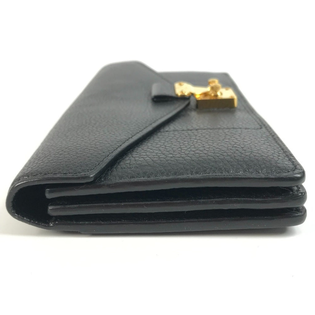 Louis Vuitton Black Leather Long Wallet (Tri-Fold)