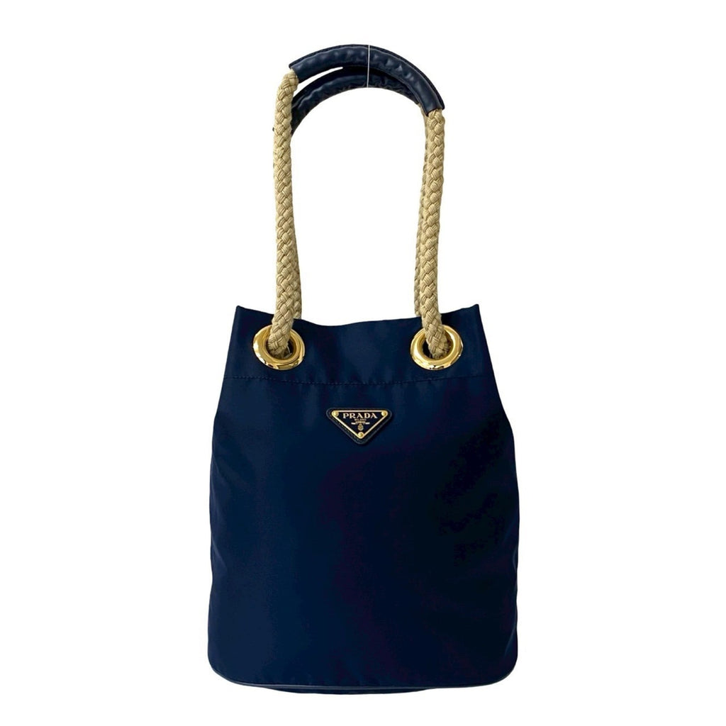 Prada Navy Nylon Leather Handbag Shoulder Bag Tote Bag