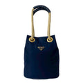 Prada Navy Nylon Leather Handbag Shoulder Bag Tote Bag