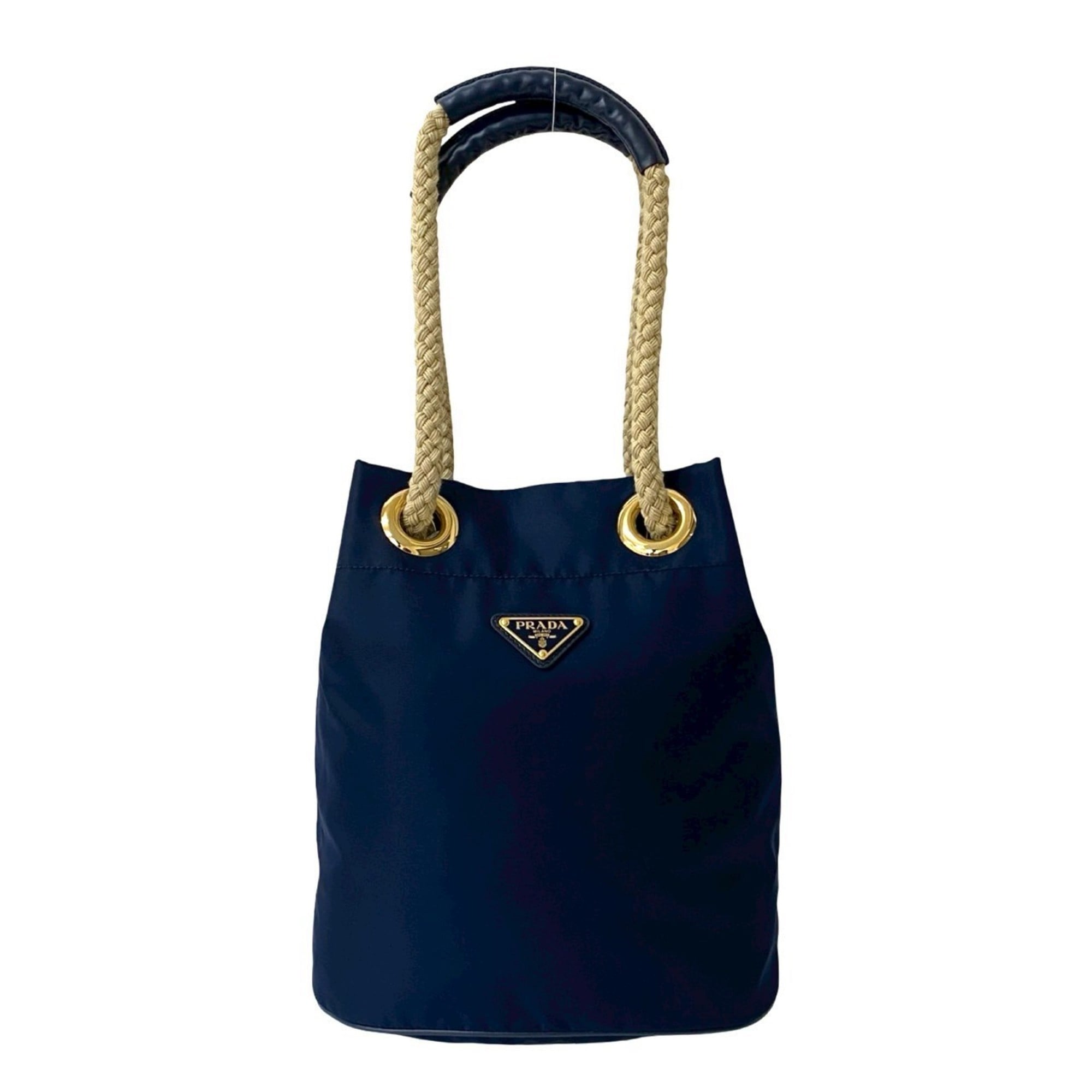 Prada Navy Nylon Leather Handbag Shoulder Bag Tote Bag