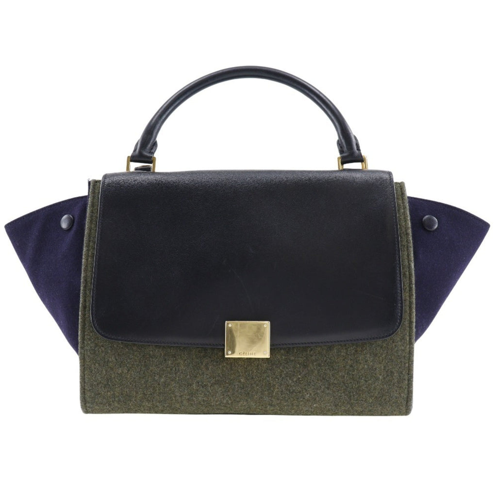 Celine Trapeze Black Gray Felt Leather Handbag