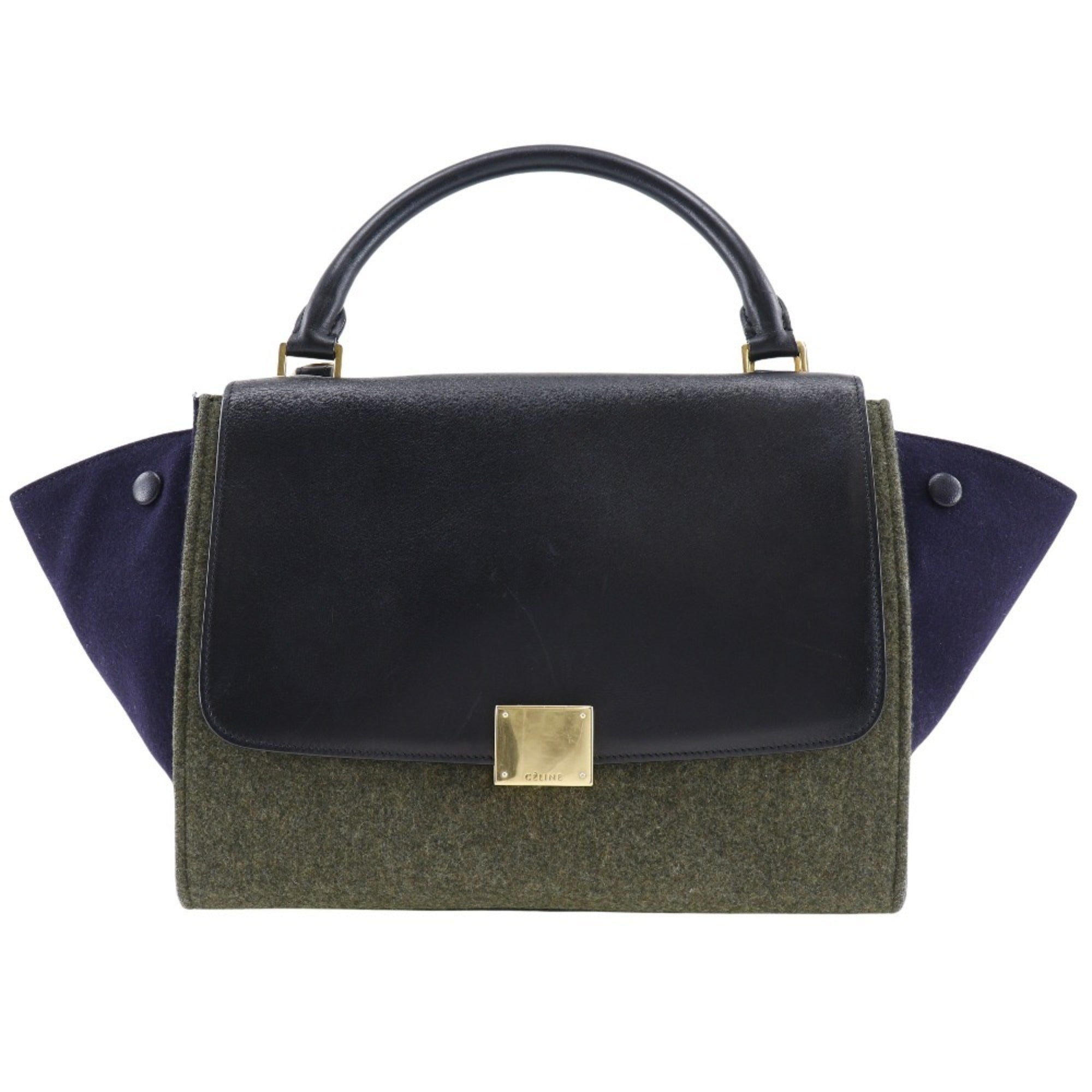 Celine Trapeze Black Gray Felt Leather Handbag