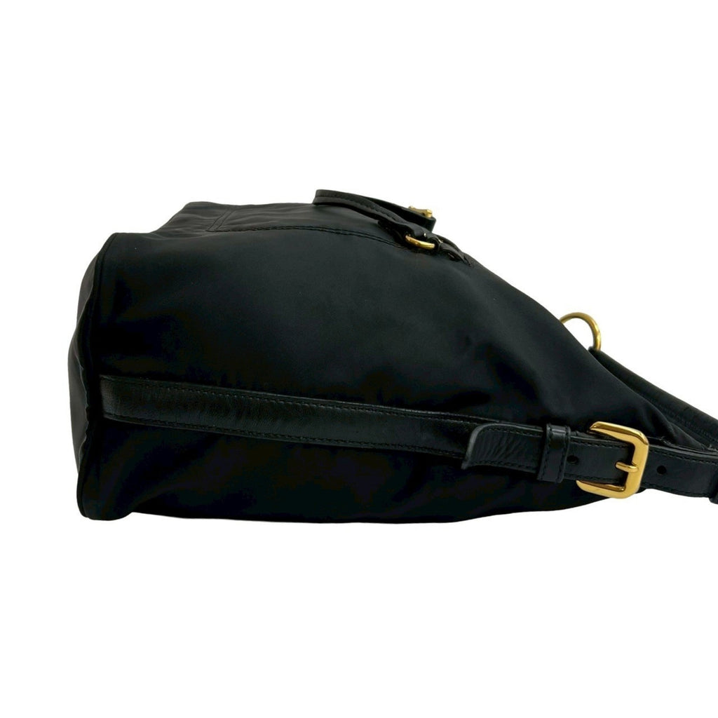 Prada Black Nylon Leather Handbag Shoulder Bag Tote Bag