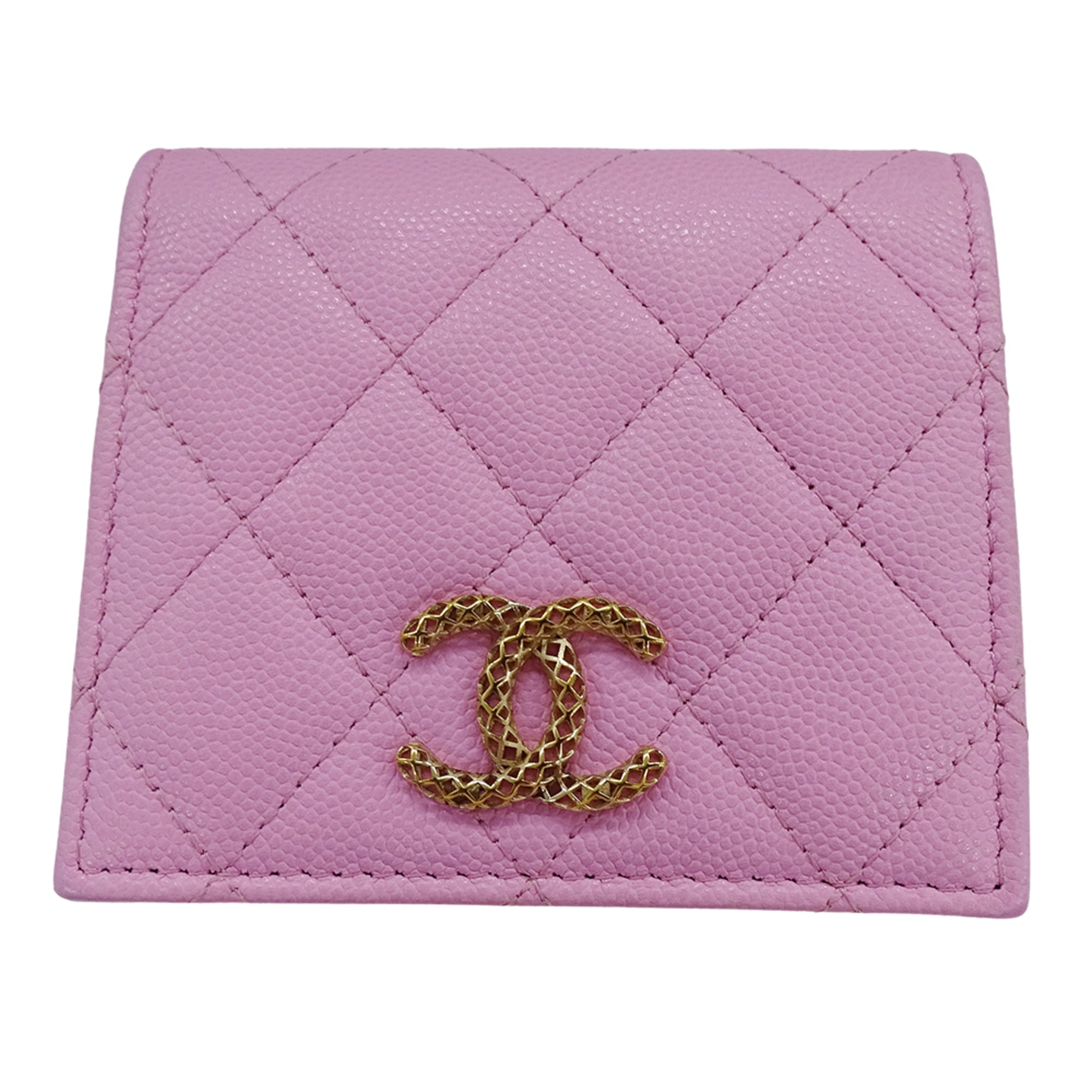 Chanel Green Pink Grained Calfskin Wallet (Bi-Fold)