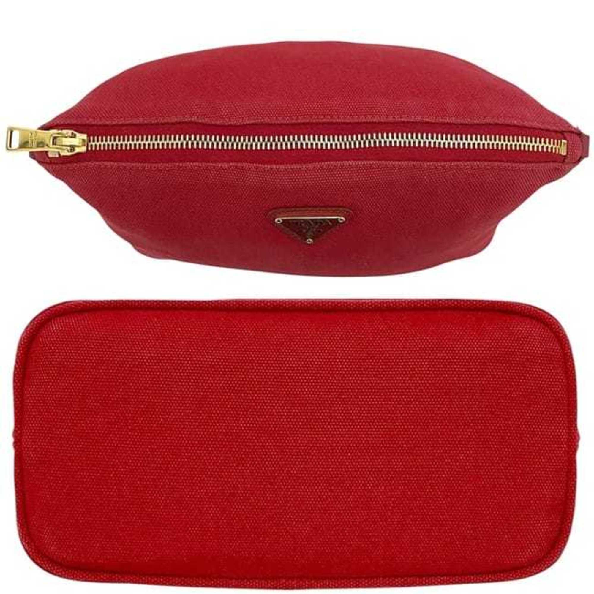 Prada Red Color Canvas Leather Pouch
