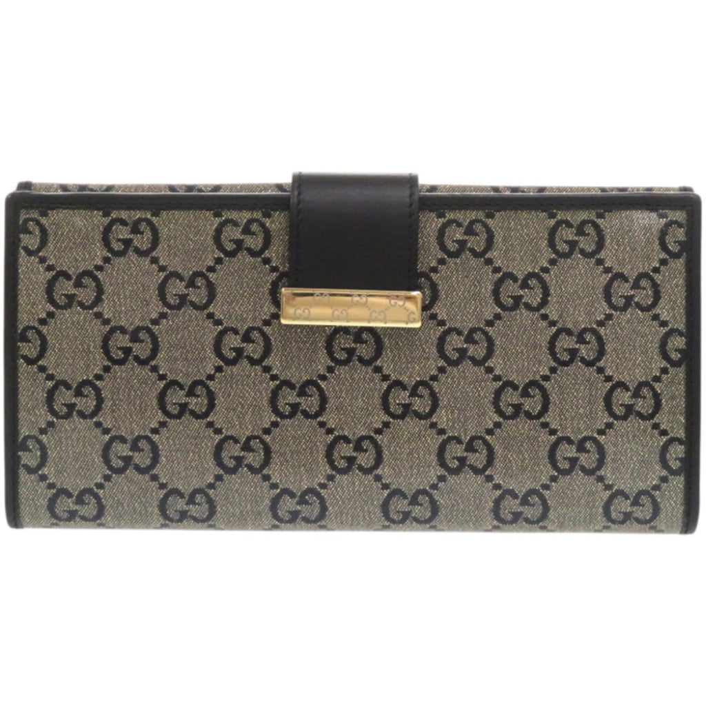 Gucci Gold Black Pvc Leather Long Wallet (Bi-Fold) (Pre-Owned)