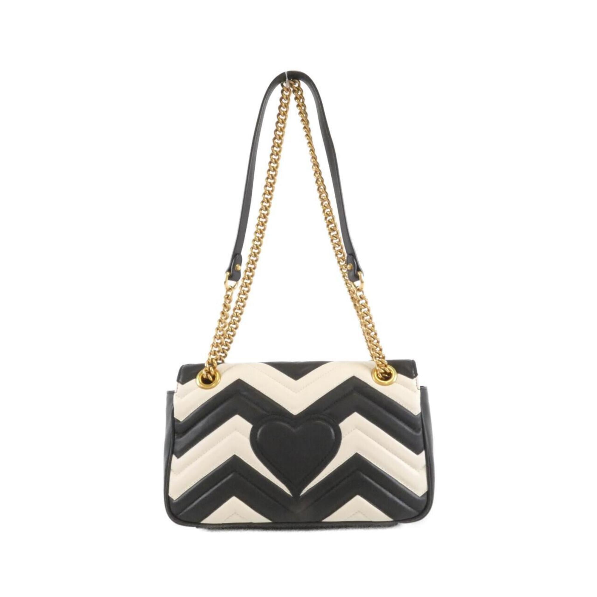 Gucci Black White Leather Shoulder Bag (Pre-Owned)