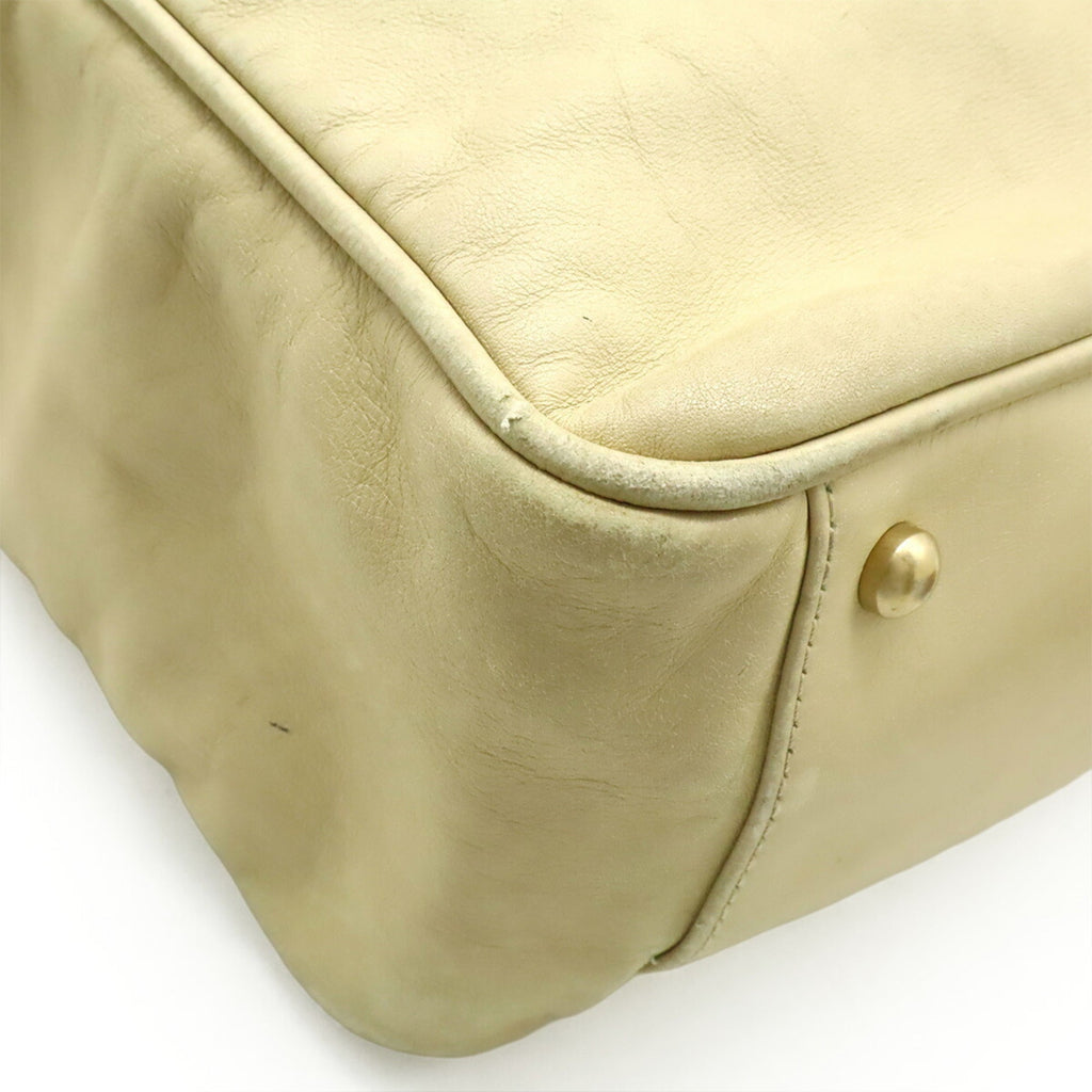 Chanel Beige White Leather Shoulder Bag Tote Bag