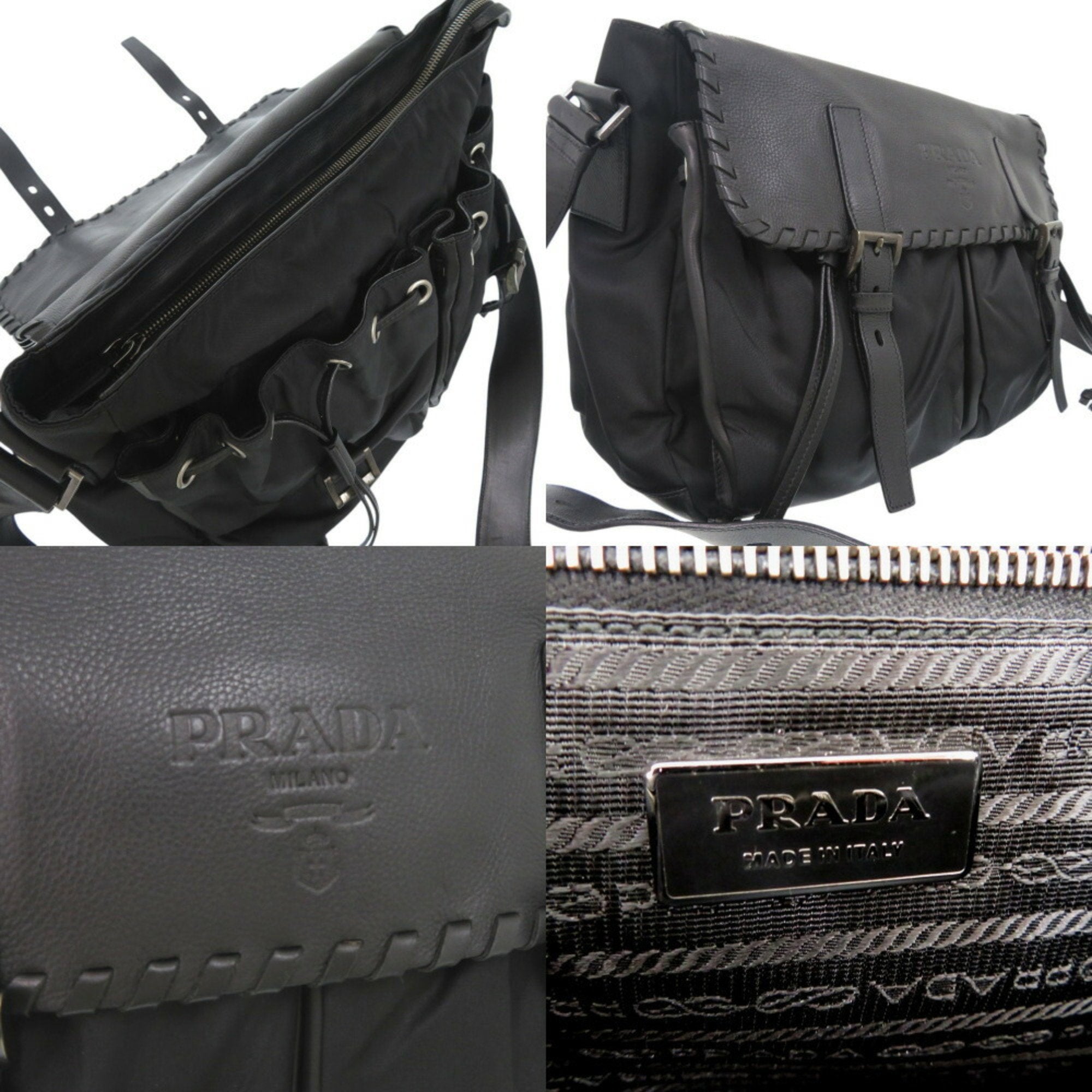 Prada Nero Leather Nylon Messenger Bag Shoulder Bag