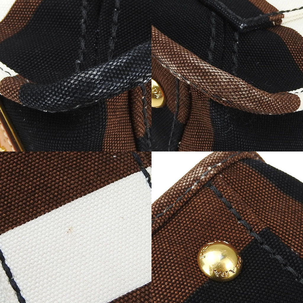 Prada Black Brown White Canvas Handbag