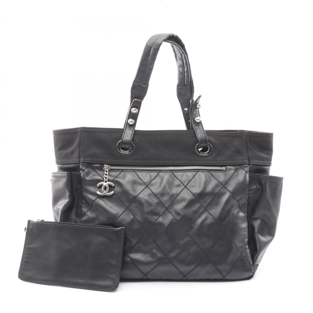 Chanel Black Coated Canvas Leather Handbag Tote Bag