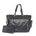 Chanel Black Coated Canvas Leather Handbag Tote Bag
