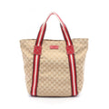 Gucci Beige Multi-Color Red Color Canvas Leather Handbag Tote Bag (Pre-Owned)